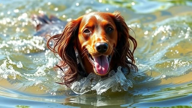 Spansk cocker spaniel älskar vattnet